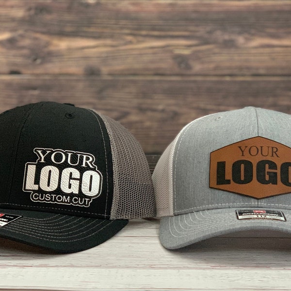 Custom Leather Patch, Richardson 112-6 Panel Snapback Trucker Hat Style, Custom Logo Design