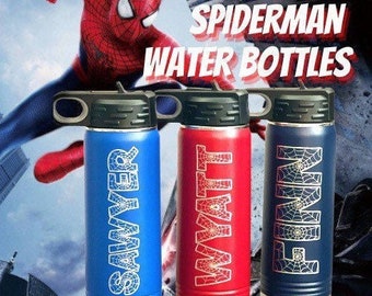 Botella de agua de Spider-Man, botella de agua para la vuelta al cole, grabada con láser, botella de agua personalizada, botella de agua personalizada de Spider-Man, botella de agua para niños
