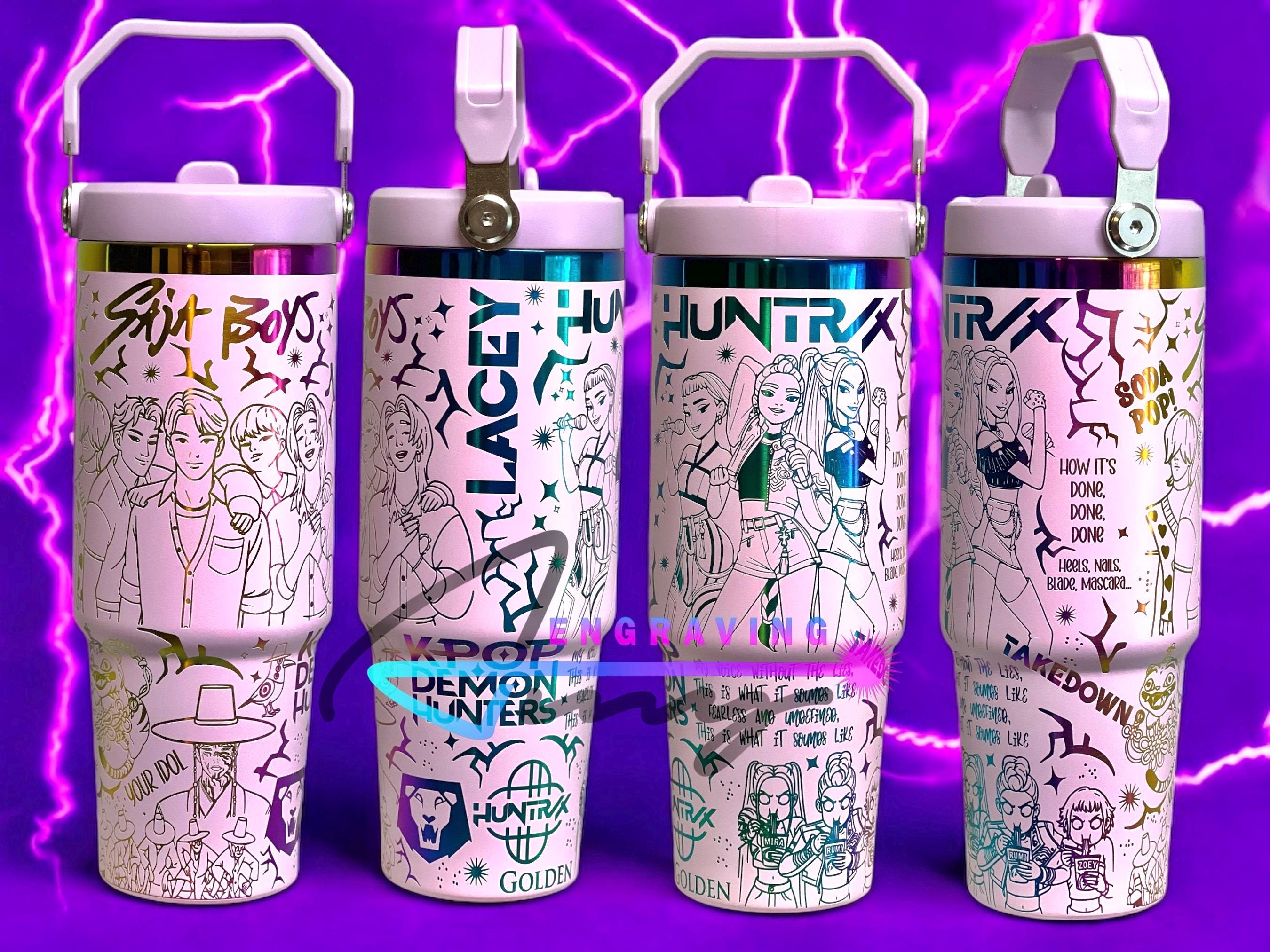 Huntrix K -pop Engraved Tumbler, 30oz Customized Water Bottle