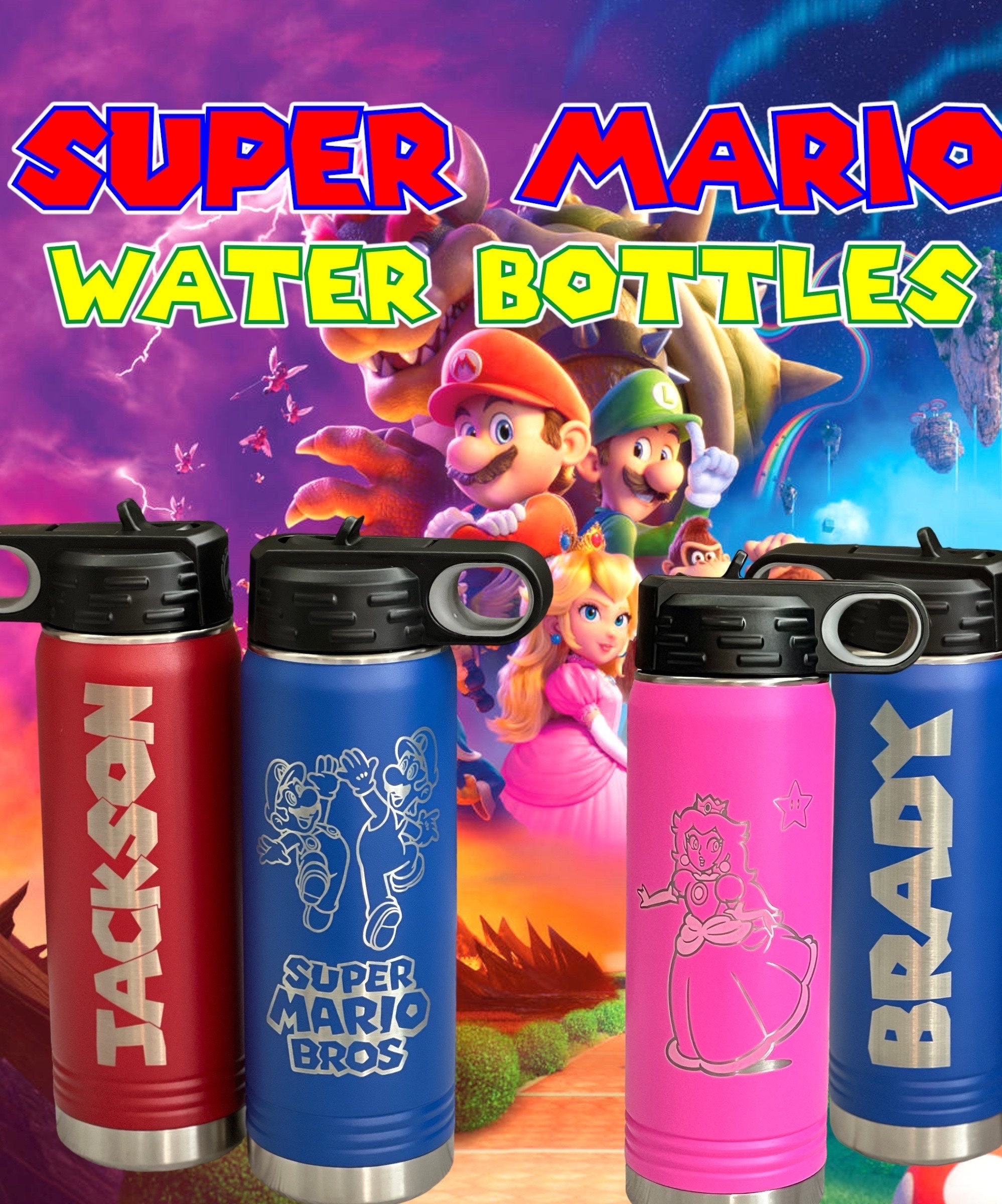 Super Mario Brothers Birthday Water Bottle Labels – iCustomLabel