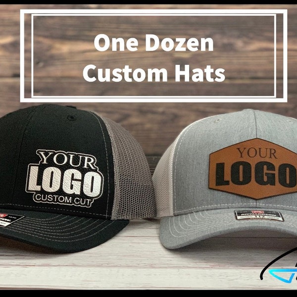 One Dozen Custom Leather Patch, Richardson 112-6 Panel Snapback Trucker Hat Style, Custom Logo Design