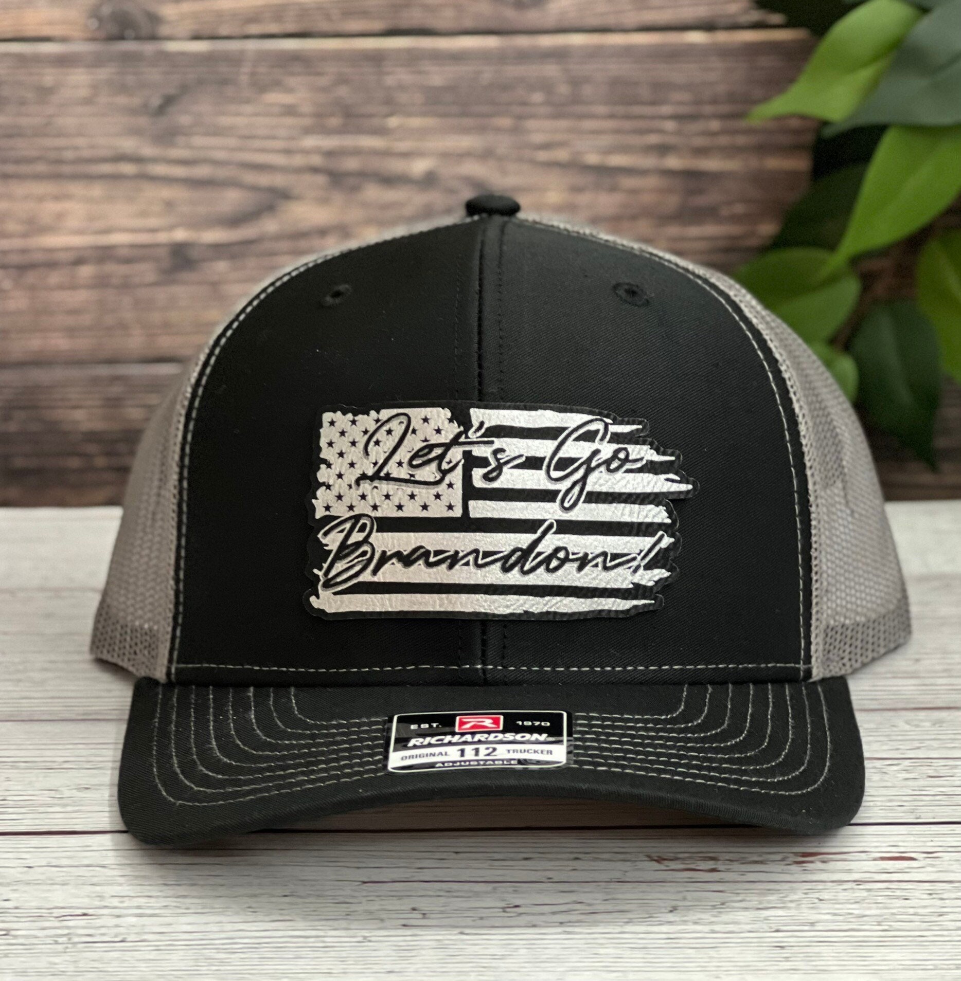 Let's Go Brandon All Black American Flag Patch Sewn on Classic Trucker