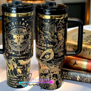 Basgiath Fourth Wing 40oz Tumbler, Dragon Fantasy Book Lover, Stanley like Quencher, Laser Engraved, Book Club, Booktok, Iron Flame, Onyx