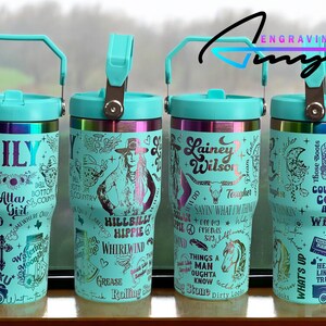 Custom Lainey Wilson 20oz Flip Straw Water Bottle with Handle, Laser Engraved, Kids School Water Bottle, Spill Proof, Includes Name imagem 2