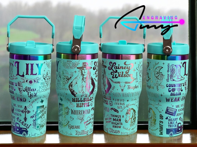 Custom Lainey Wilson 20oz Flip Straw Water Bottle with Handle, Laser Engraved, Kids School Water Bottle, Spill Proof, Includes Name imagem 2