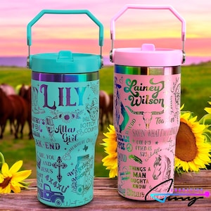 Custom Lainey Wilson 20oz Flip Straw Water Bottle with Handle, Laser Engraved, Kids School Water Bottle, Spill Proof, Includes Name imagem 1