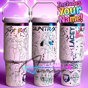 Huntrix K -Pop Engraved Tumbler, 30oz Customized Water Bottle, Hunters