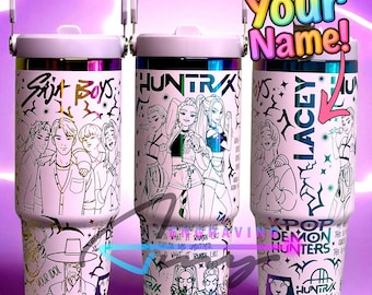 Vaso térmico grabado Huntrix K-Pop, botella de agua personalizada de 30 oz, Hunters