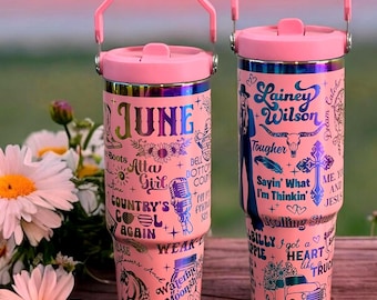 Botella de agua personalizada Lainey Wilson de 30 oz con pajita, asa, nombre incluido, grabada con láser, para niños en la escuela.