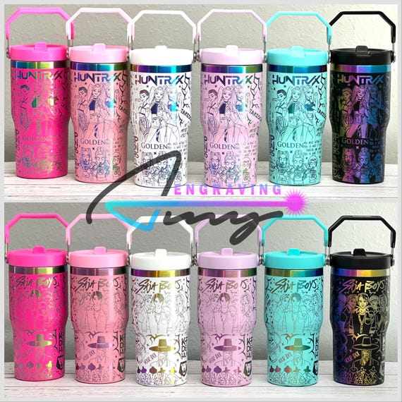 Kpop Huntrix 20oz Flip Straw Water Bottle With Handle, Add Name