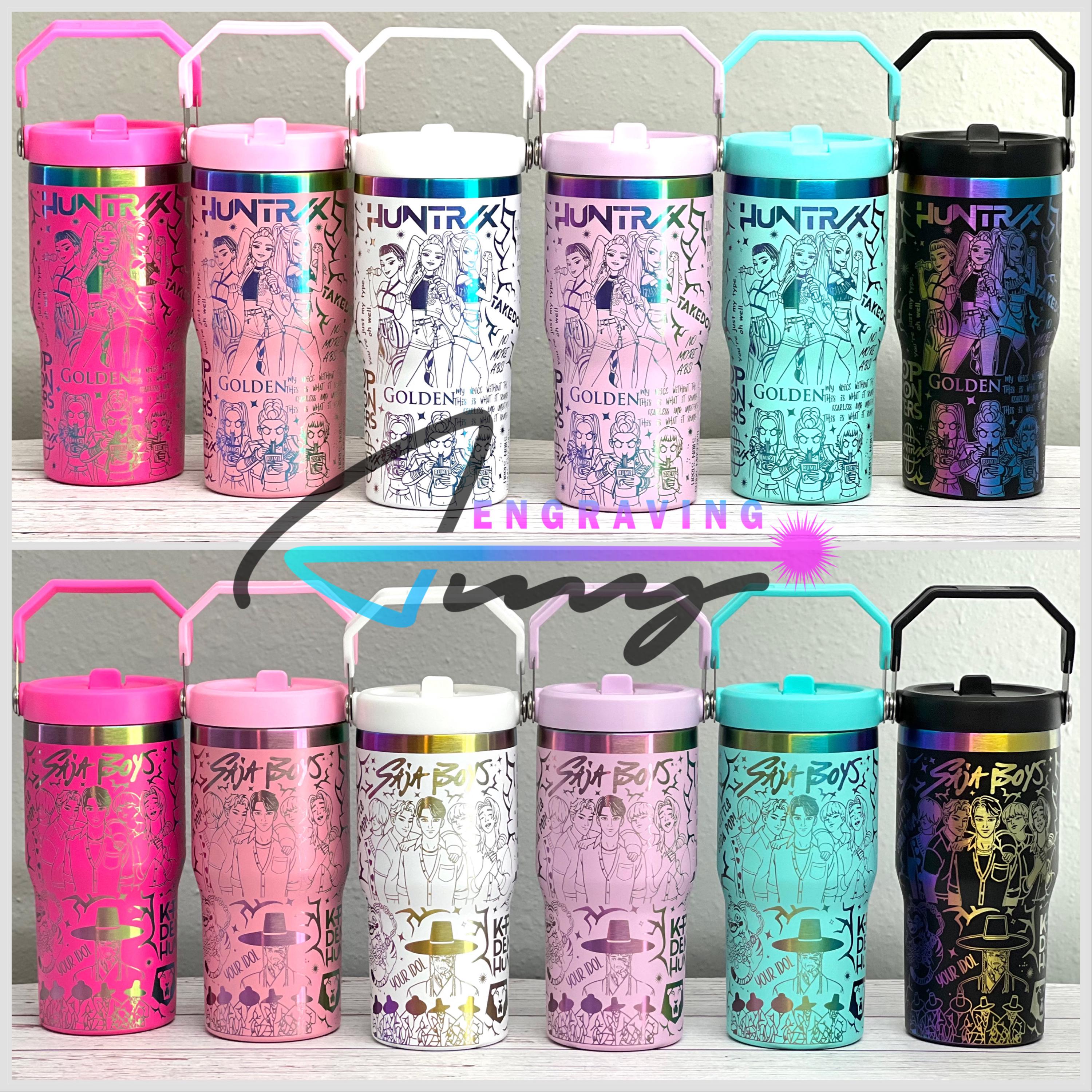 Kpop Huntrix 20oz Flip Straw Water Bottle With Handle, Add Name