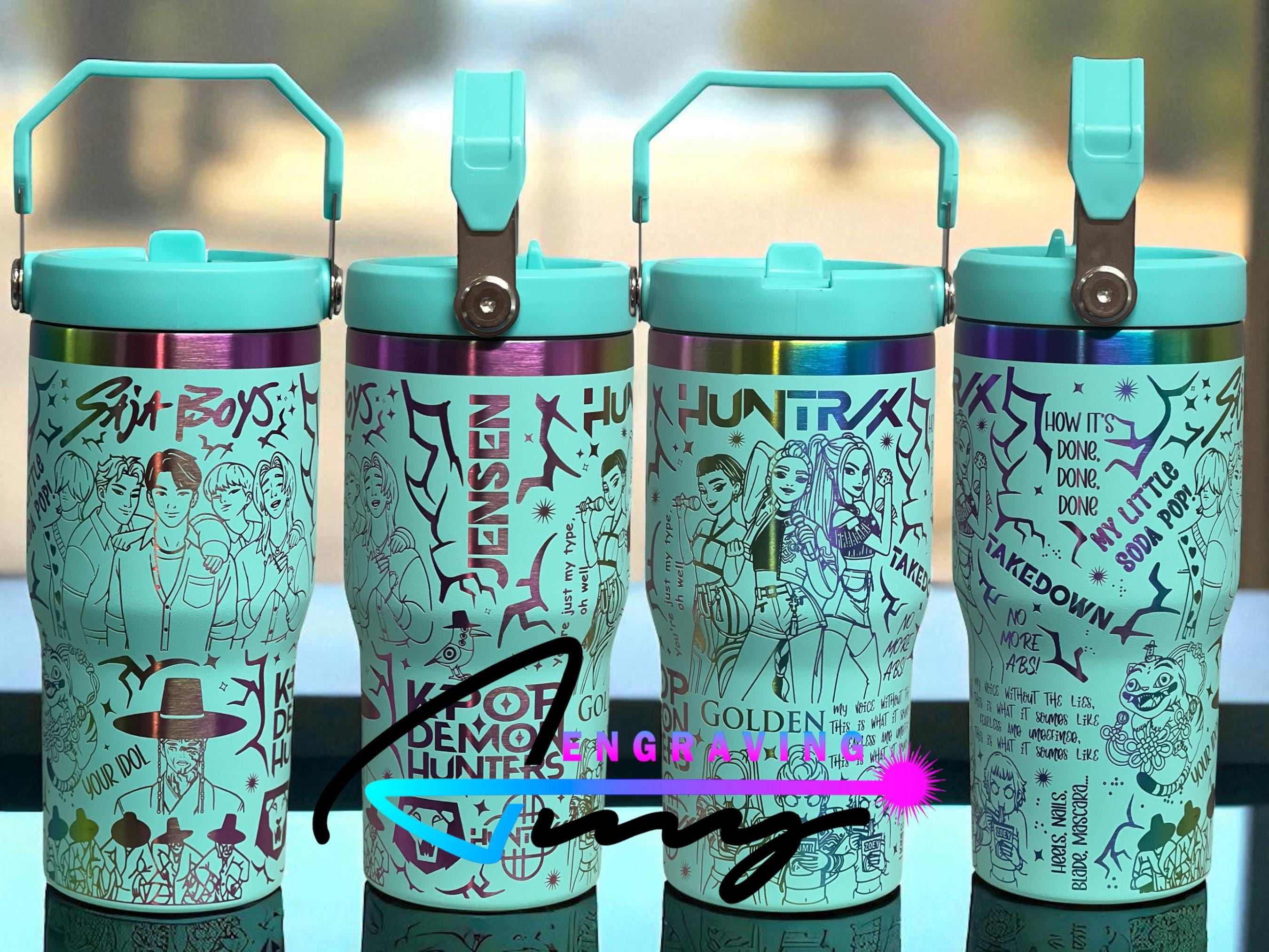 Kpop Huntrix 20oz Flip Straw Water Bottle With Handle, Add Name