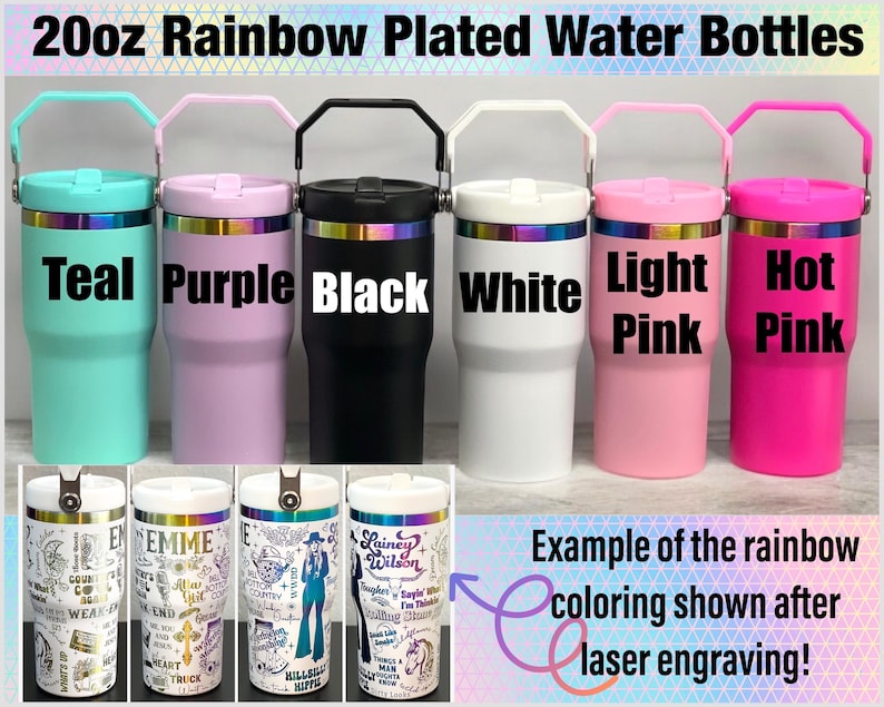 Custom Lainey Wilson 20oz Flip Straw Water Bottle with Handle, Laser Engraved, Kids School Water Bottle, Spill Proof, Includes Name imagem 9