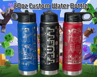 Botella de agua Mine Block, botella de agua para la vuelta al cole, grabada con láser, botella de agua personalizada, vasos para niños, vaso personalizado, manualidades