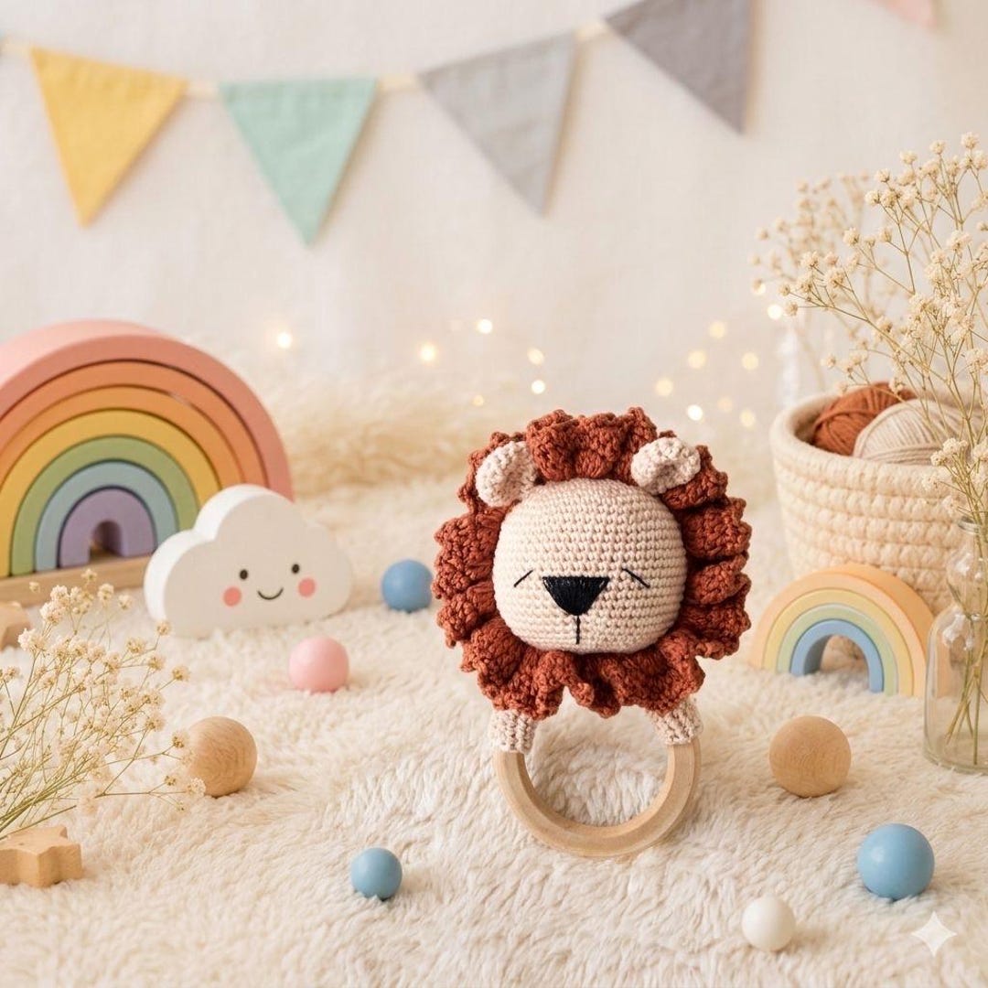 Crochet Lion Rattle: Organic Cotton Amigurumi Baby Toy - Etsy