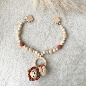 Lion Stroller Chain: Crochet Amigurumi Pram Toy, Personalized Baby Gym