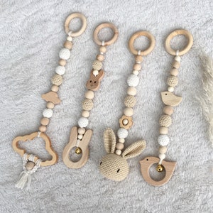 Handmade Wooden Baby Gym Toy: Crochet Rattle & Pendant Set