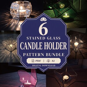 6 Stained Glass Candle Holder Patterns | Tealight & Votive Holder Templates | PDF + AI(Adobe Illustrator)