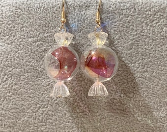 Crystal Candy Glass Ball Earrings - Long Iridescent Dangle Earrings - Transparent Sphere Earrings - Elegant Gift for Her