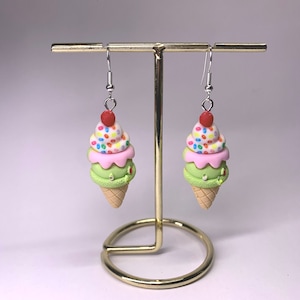 Whimsical Ice Cream Cone Earrings - Handcrafted Miniature Food Jewelry - Fun and Colorful Dessert Drop Earrings for Summer