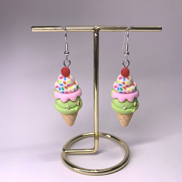 Whimsical Ice Cream Cone Earrings - Handcrafted Miniature Food Jewelry - Fun and Colorful Dessert Drop Earrings for Summer