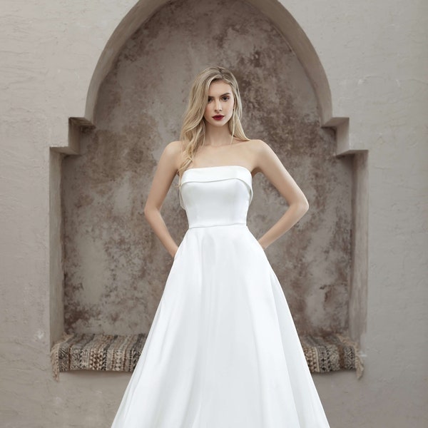 Simple Satin A-Line wedding dress