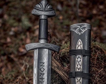 Espada vikinga de acero de Damasco forjada a mano afilada / espada medieval lista para la batalla, espada vikinga de los hombres del norte con vaina / regalo para él