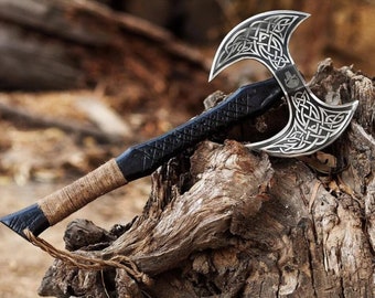 Hache de Vikings à double tête, hache à double main faite à la main sur mesure, hache forgée, hache de Vikings forgée à la main, cadeau pour lui, cadeau d'anniversaire