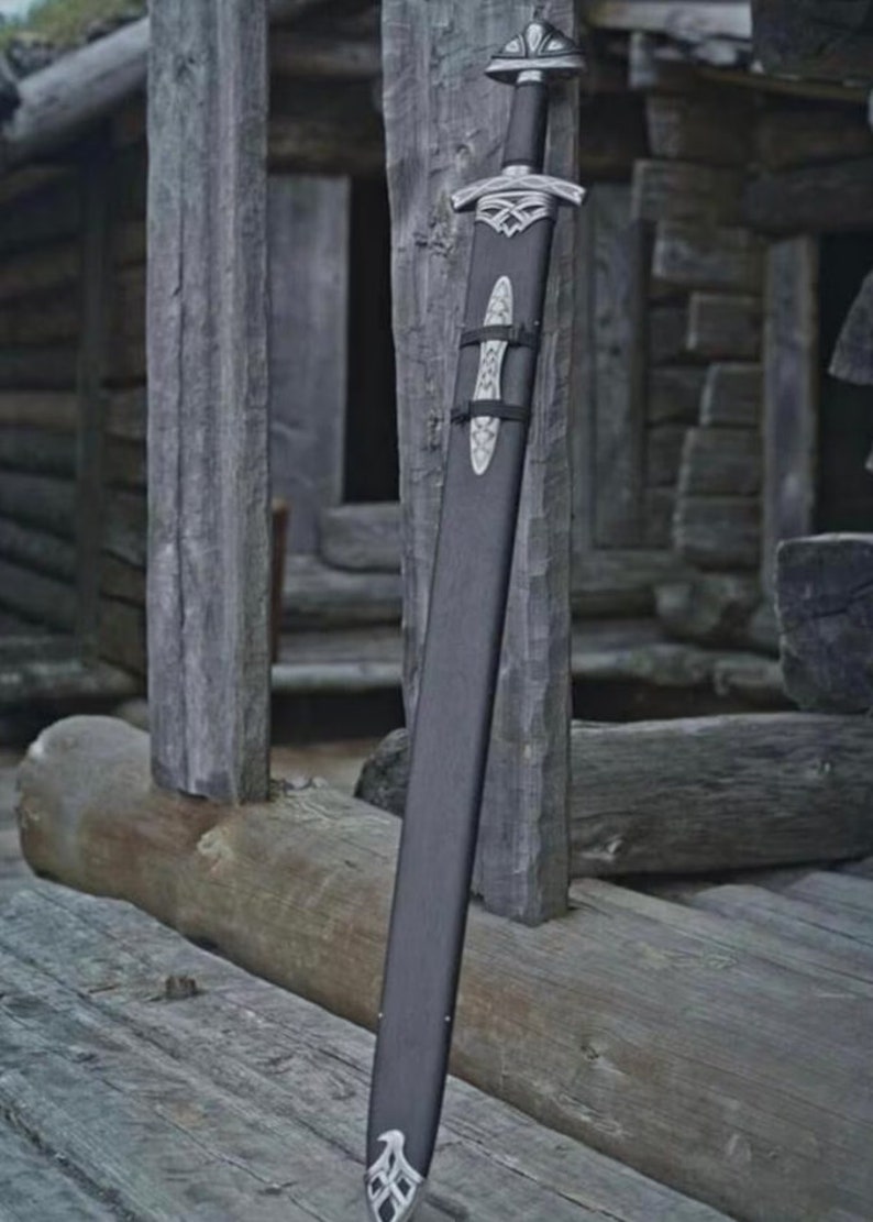 Épée viking en acier damas forgée à la main / épée médiévale prête au combat, épée viking des hommes du Nord avec fourreau Cadeau pour lui image 5