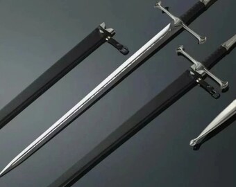 Épée Anduril en acier damas de Narsil le roi Aragorn | Épée damas avec fourreau | Épée fonctionnelle en damas avec fourreau
