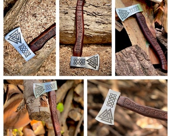 Cadeau personnalisé en acier au carbone forgé Viking Ax Hatchet Rose Wood Shaft, Bearded Camping Axe, Best Birthday & Anniversary Gift for Him,