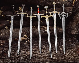 Véritable épée faite main en acier damas viking médiéval avec fourreau, épée Vikings, épée monogramme, épée sacrée du Temple, cadeau de Noël pour lui