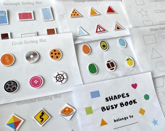 Shapes Busy Book for Toddler, Montessori Quiet Book, Preschool Kids Learning Binder, Printable Homeschool Shapes Matching Activity Page