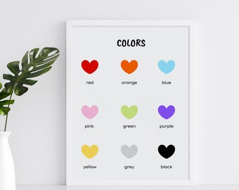 Colors Educational Printable Poster, Montessori Wall Art for Playroom, Nursery Learning Prints for Kids, Montessori Materials