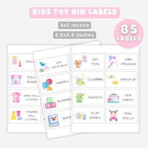 Toys Storage Label for Kids Playroom, Printable Toddler Toy Bin Label, Preschool Nursery Kindergarten Organization Toy Box Label w Picture