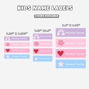 School Supply Labels for Girls, Daycare Preschool Kids Name Labels, Back to School Name Sticker Tags, Heart Rainbow Name Labels Kids