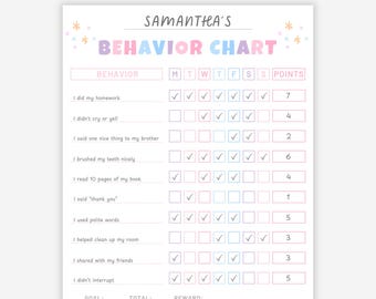 Verhaltenstabelle für Kinder, druckbare Belohnungstabelle für Mädchen, ausfüllbares gutes Behaviour-Tracker Klassenzimmer, Kinderchore-Chart