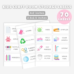 Kids Craft Room Storage Labels, Printable Classroom Art Supplies Label with Colored Pictures, School Kindergarten Playroom Craft Box Labels