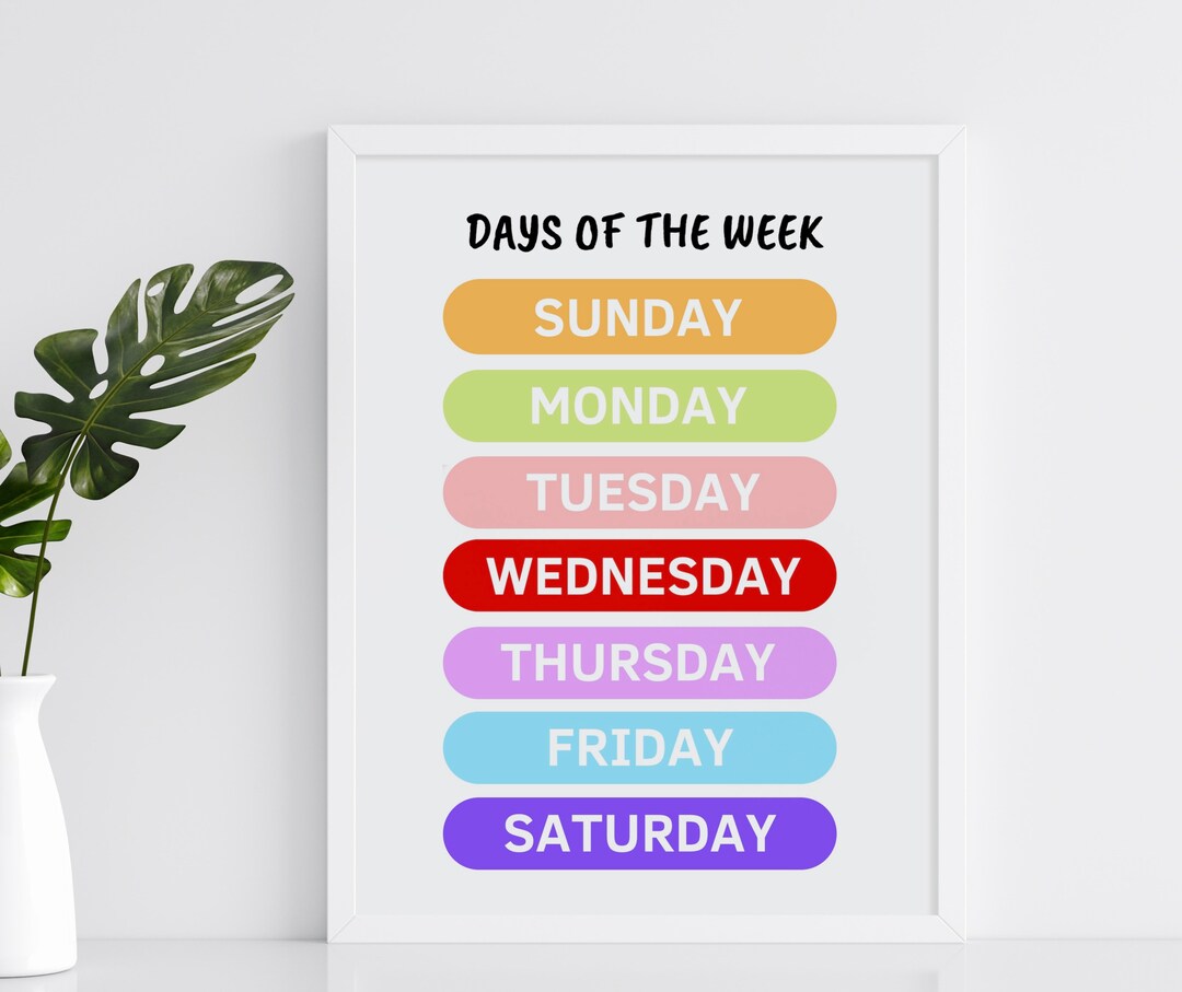 Educational Days of the Week Print, Colorful Montessori Wall Art for ...
