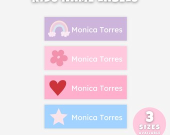 School Supply Labels for Girls, Daycare Preschool Kids Name Labels, Back to School Name Sticker Tags, Heart Rainbow Name Labels Kids