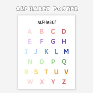 The Alphabet Poster, Abc Rainbow Learning Wall Art Playroom, Educational Homeschool Printable, Nursery Preschool Kindergarten Print for Kids
