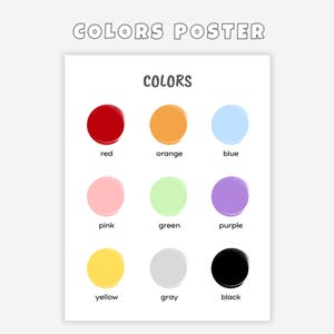 Colors Educational Printable Poster, Montessori Wall Art for Playroom, Nursery Learning Prints for Kids, Homeschool Room Decor Print