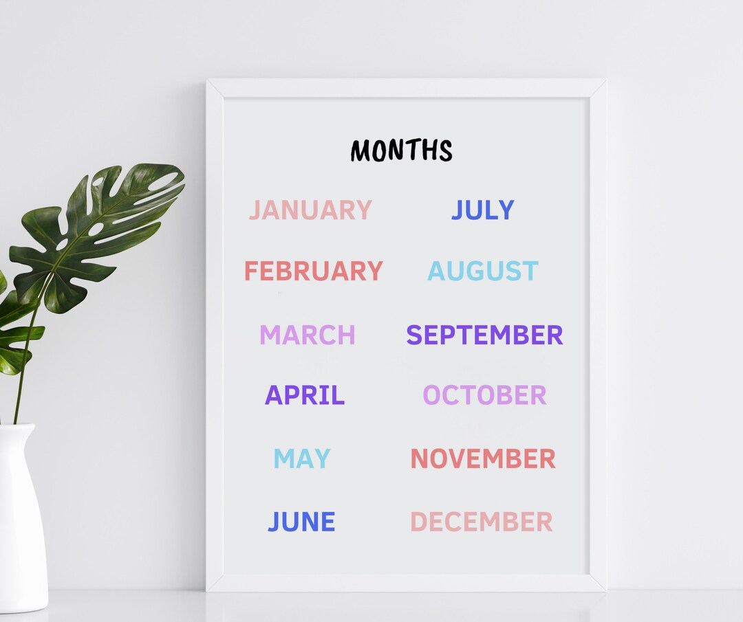 Months Educational Printable Poster, Homeschool Montessori Wall Art for ...