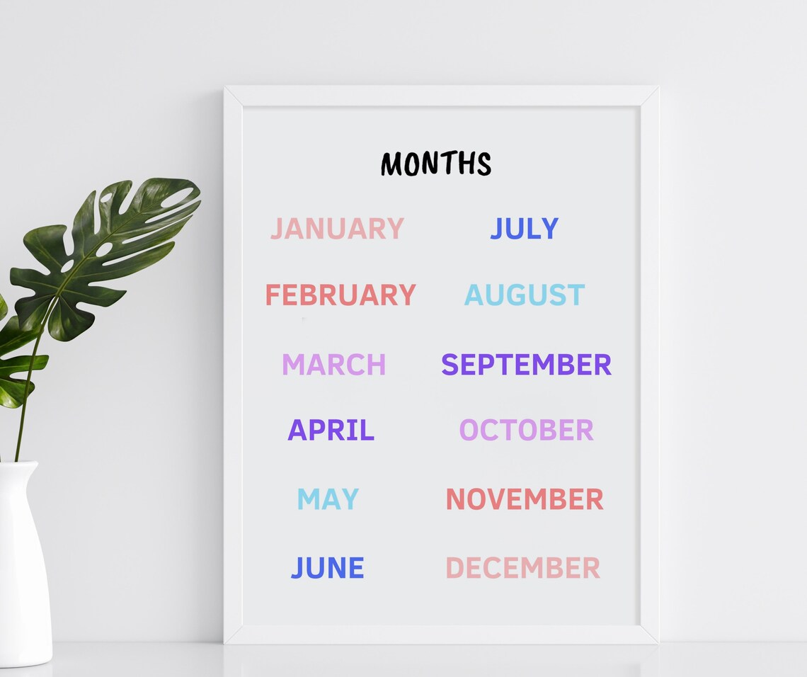Months Educational Printable Poster, Homeschool Montessori Wall Art for ...