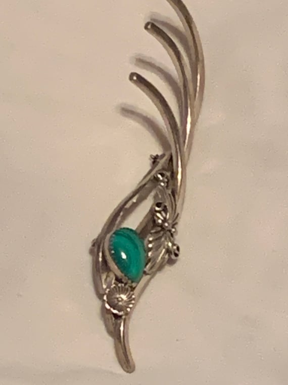 Vintage Sterling Silver Jade Brooch, Eclectic Style