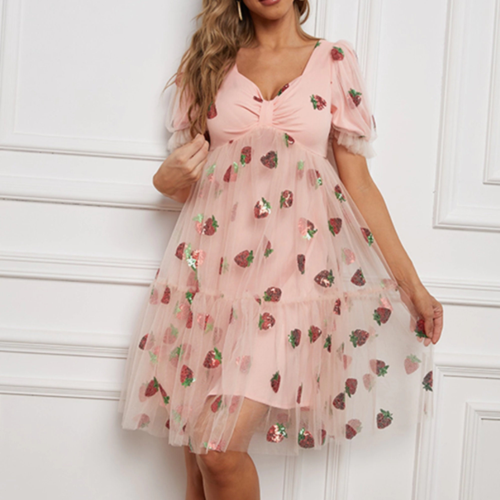 Strawberry dress Strawberry Mesh Dress peach dress | Etsy