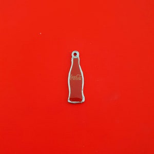 Enamel Cola Soft Drink, Bottle Pendant / Charm on silver coloured metal for jewelry making, 2 PCS