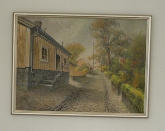 Original Canvas Oil Painting Besvärsgatan by Georg Hult Oskarshamn 46x 62 (approx 18x24 in)