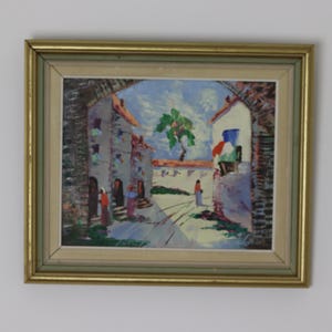 1950's Original Swedish Modernist Oil on Canvas Painting "Street View " by CHARLES SCHÖLANDER- Vintage & Framed