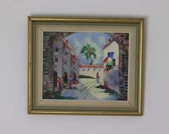 1950's Original Swedish Modernist Oil on Canvas Painting "Street View " by CHARLES SCHÖLANDER- Vintage & Framed